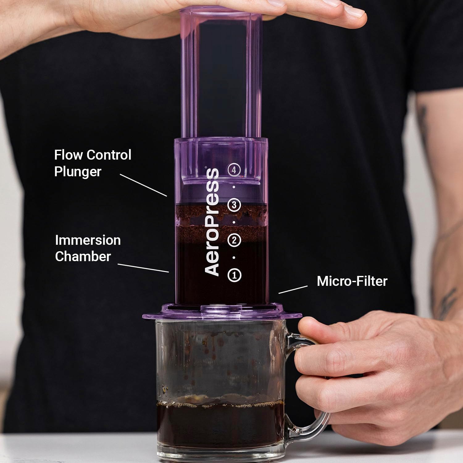 Cafetera AeroPress Clear Manual Original Morada 4 Tazas  240ml Portátil