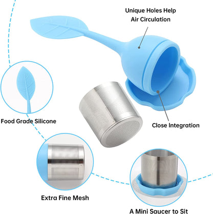 Infusor de Té Hoja Azul Claro en Silicona y Acero Inoxidable