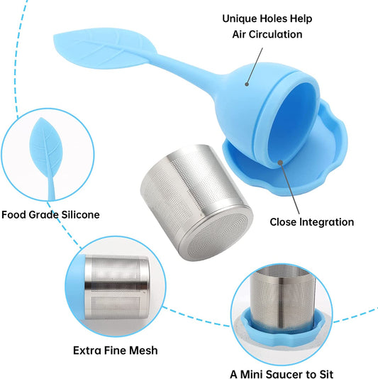 Infusor de Té Hoja Azul Claro en Silicona y Acero Inoxidable