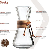 Indicador de Excelencia: Con su distintivo "ombligo" en la parte inferior, la Chemex Tres Tazas Clásico incluye un indicador visual de capacidad que te ayuda a lograr la preparación perfecta en cada ocasión, asegurando un café óptimo en todo momento.