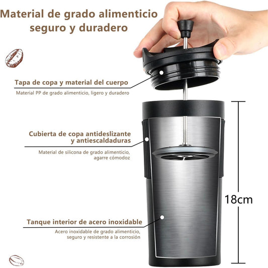 Combo Viajero del Café | Termo Prensa Viajera Negra 350 ml + Café Insignia Rasgos 250 g
