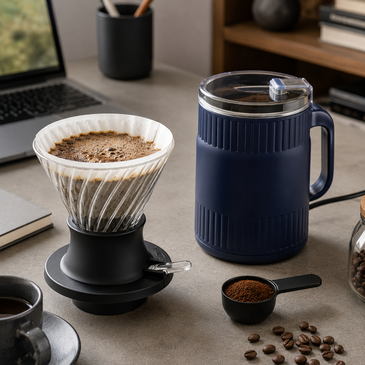 Kit de Cafe Filtrado con Molino Electrico Metodo Tipo HARIO Switch V60 en Vidrio