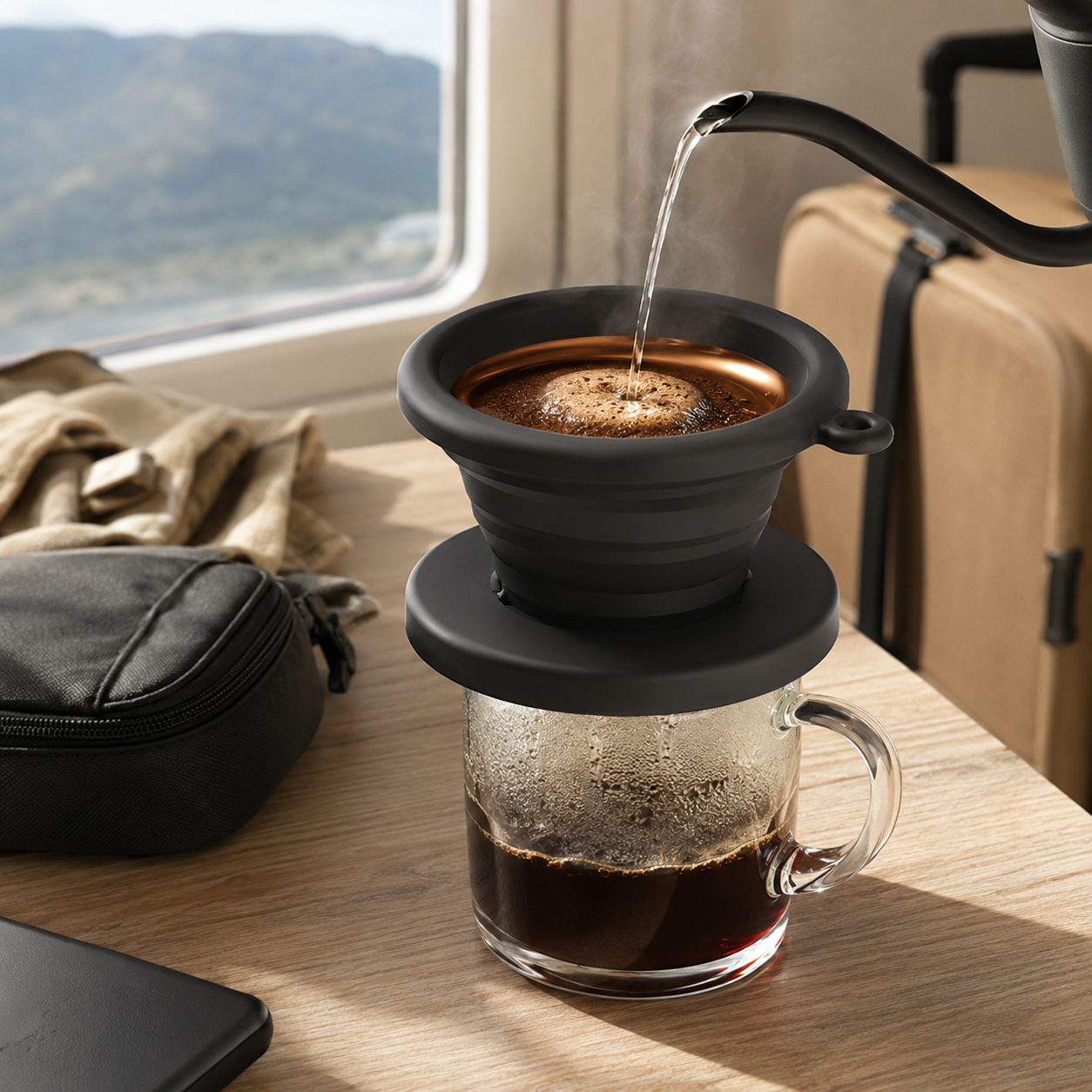 Dripper V60 Plegable de Cafe Tipo Origami Kalita y Timemore B75 para Viaje