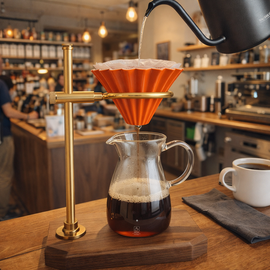 Método Origami Dripper Naranja 02 en Cerámica con Base de Madera
