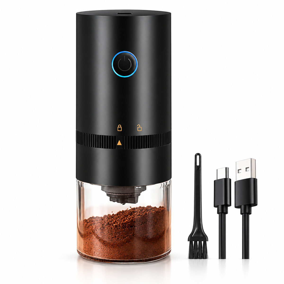 Molino Electrico Conico Portatil con Puerto USB Negro