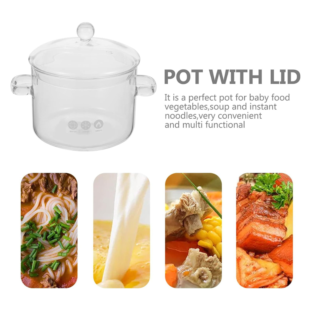 Olla de Vidrio Borosilicato con Tapa Caserola Antiadherente 1300ml