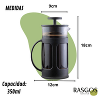 Prensa Francesa Negra French Press Cafetera de Embolo Plano 350ml-600ml-800ml