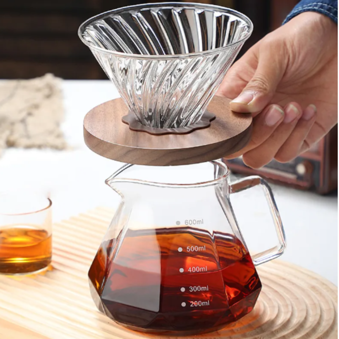 Servidor Transparente Diamantado para Café 600ml Vidrio Borosilicato con Tapa