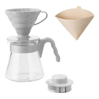 Set V60 Hario Original Plastico 02 Gris + Cuchara + Filtros + Server