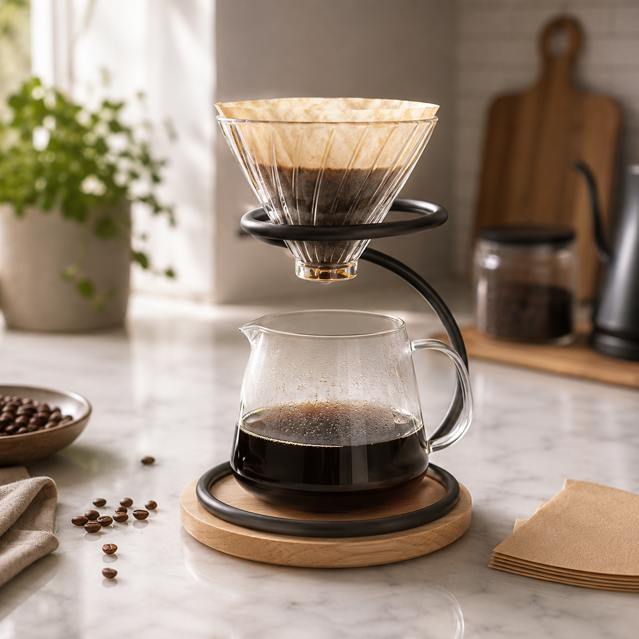 Soporte Cafe para Drippers y Conos V60 con Base Redonda de Madera