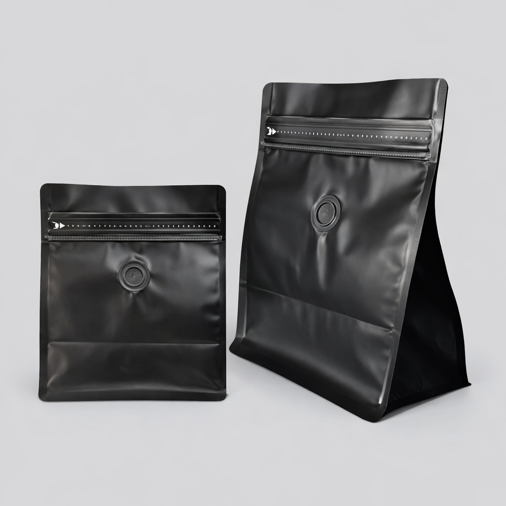 Bolsa Negra Mate 250g para Cafe con Valvula y Cierre Tri Laminada