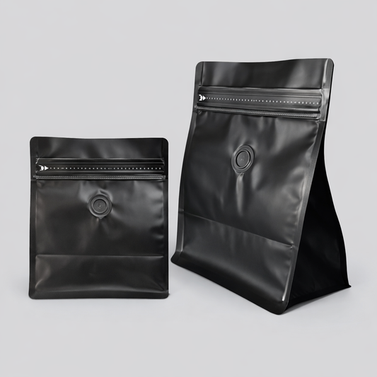 Bolsa Negra Mate 250g para Cafe con Valvula y Cierre Tri Laminada
