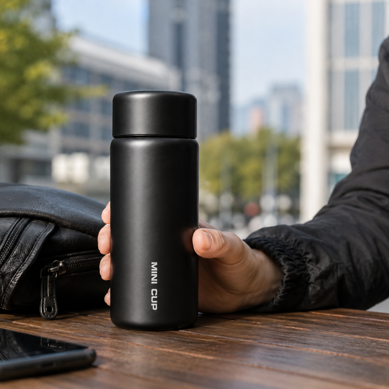 Termo Termico de Acero Inoxidable Negro 380 ml Mini Cup