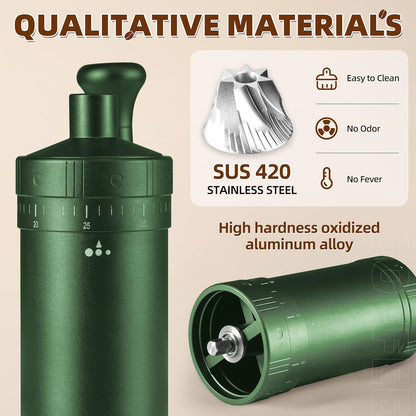 Molino Pro Molienda Ajustable Verde Muelas en Acero Inoxidable 30g