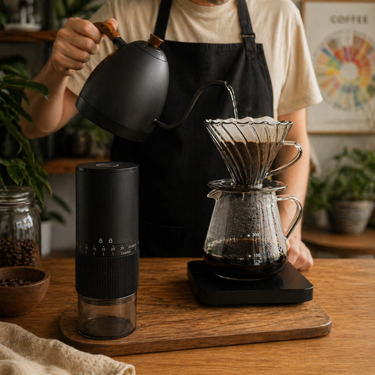 Kit V60 con Molino Electrico Ajustable 35 Clics para Cafe Filtrado