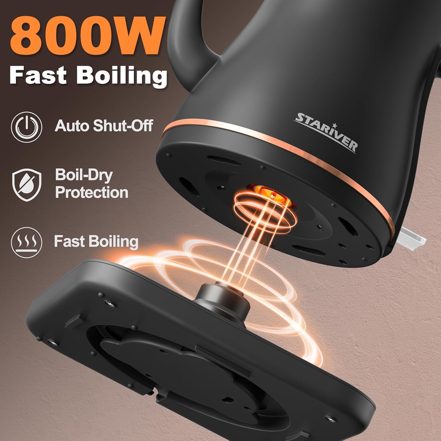 Tetera Negra Calentador Eléctrico Cuello De Cisne Stariver 1200ml