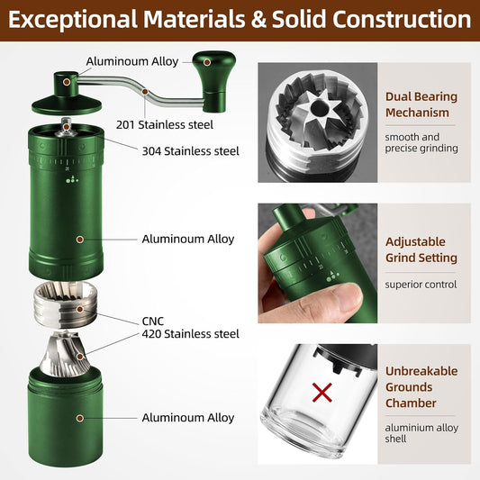 Molino Pro Molienda Ajustable Verde Muelas en Acero Inoxidable 30g