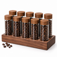 Set Dosificador de Cafe con 12 Tubos de Vidrio y Base de Madera