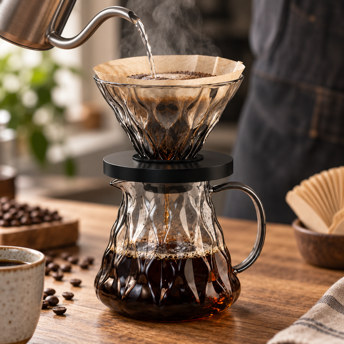 Kit Cafe V60 Diamante Server de Vidrio y Filtros