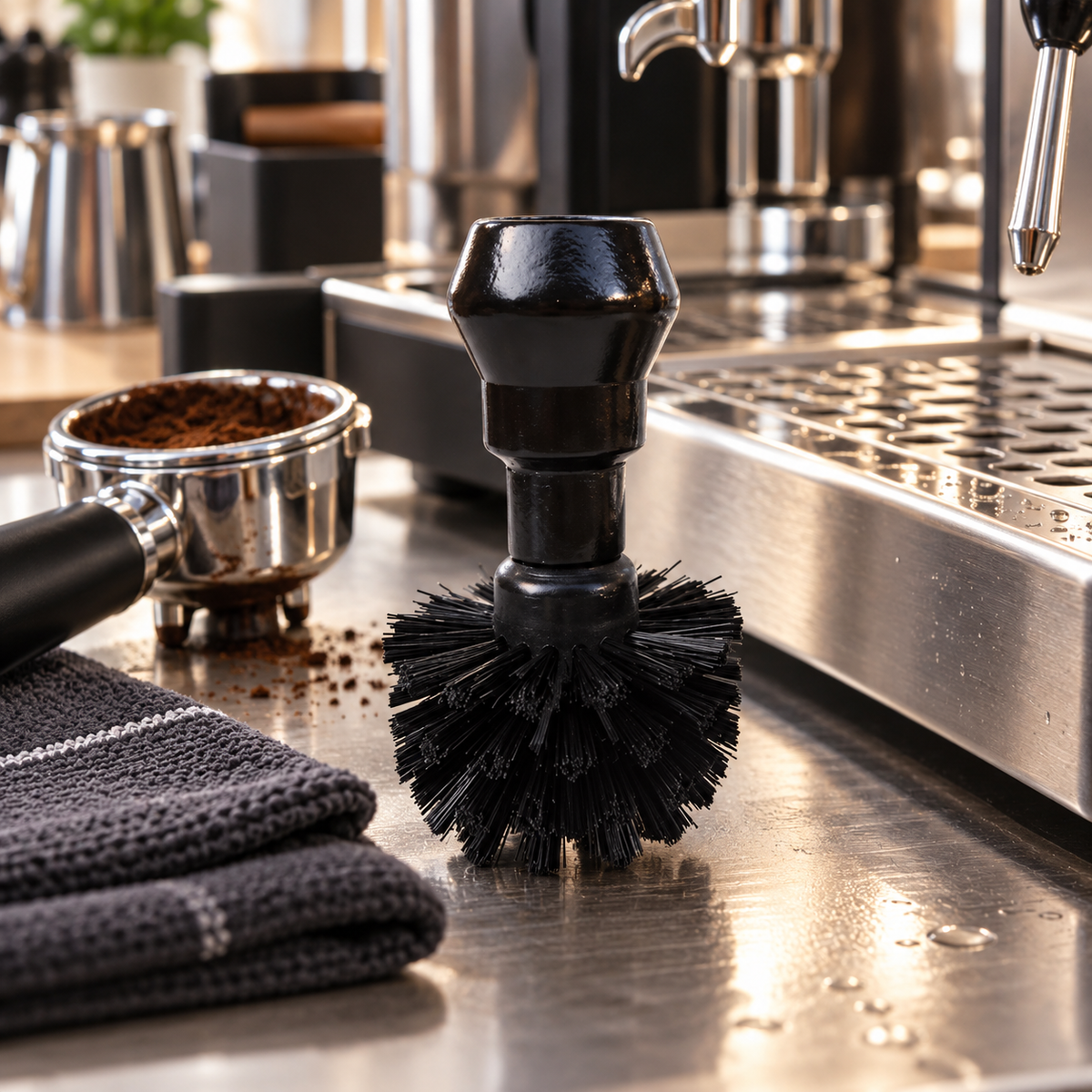 Cepillo de Limpieza para Grupo de Maquina Espresso - Mango de Madera Negro
