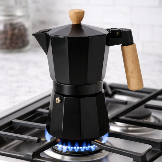 Cafetera Italiana 9 tazas Negra Mango Madera