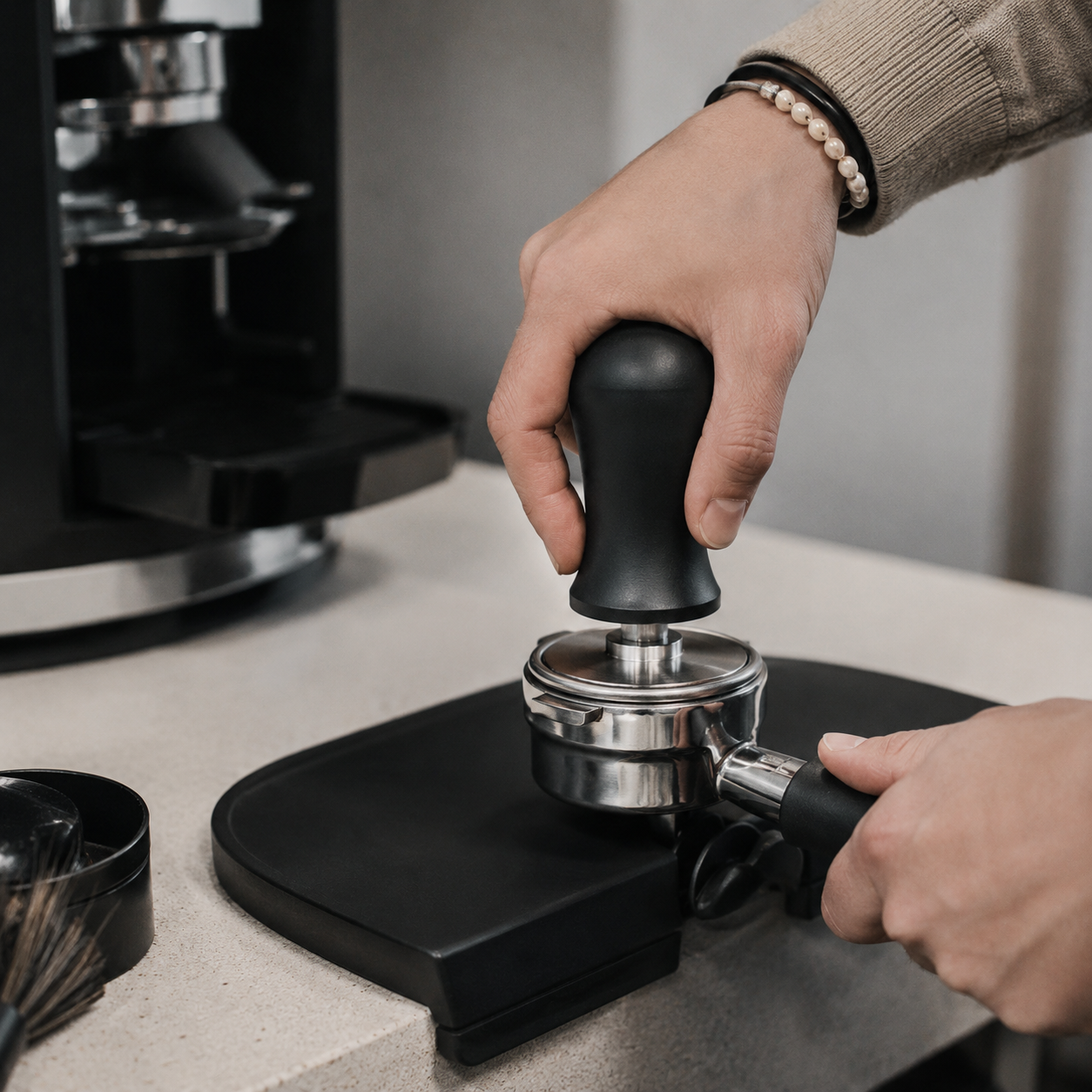 Tamper Maquina Espresso con Retorno 58 mm en Acero Inoxidable