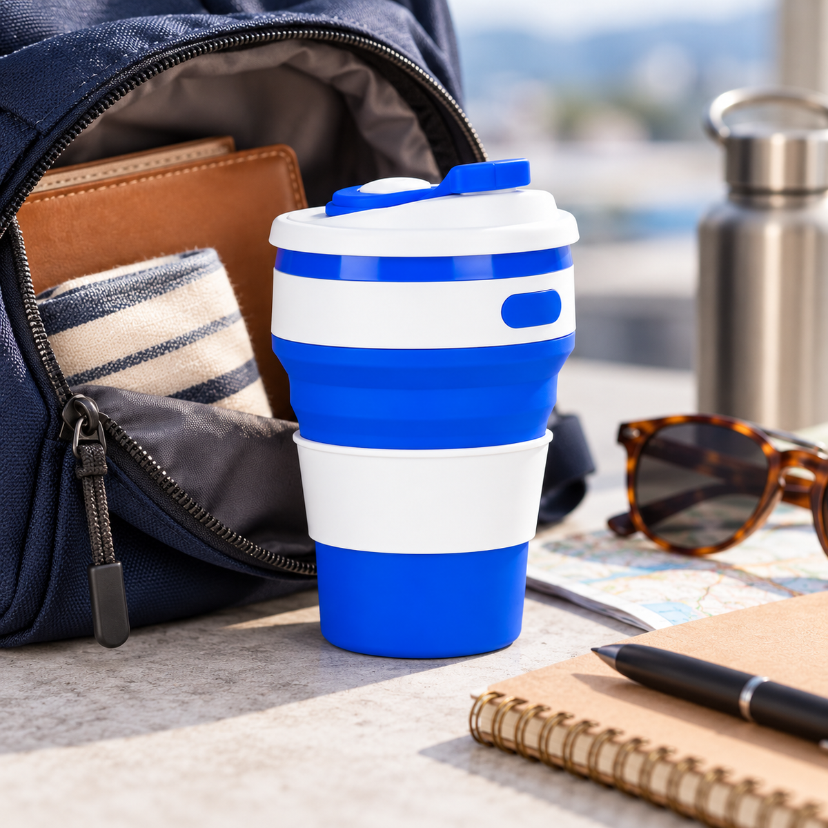 Vaso Plegable de Silicona 350 ml con Tapa Reutilizable y Portatil