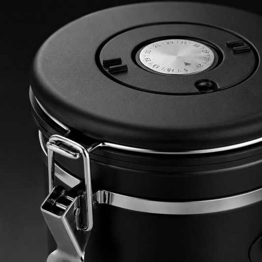 Recipiente Bote Hermetico para Cafe Negro Mate con Cuchara Medidora
