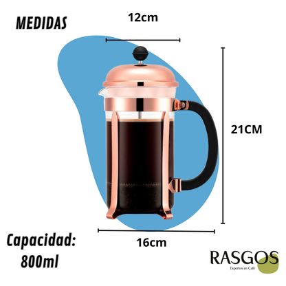 Cafetera Prensa Francesa Oro Rosa Acero Inoxidable Disponible 350ml-600ml-800ml