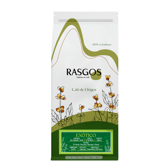 Kit Café Colombiano RASGOS x3 | Café Insignia 250 g + Café Carmesi Bourbon Rosado 250 g + Café Exotico Gesha 250 g