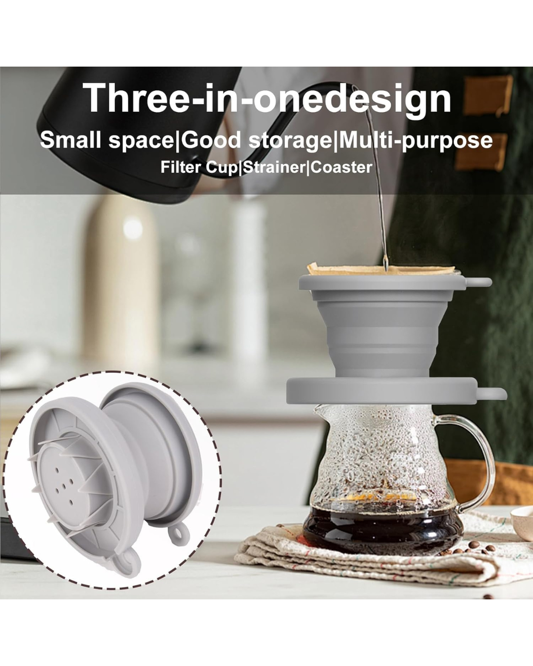 Kit Cafe V60 Tipo Origami Viajero Plegable con Server y Cuello de Cisne