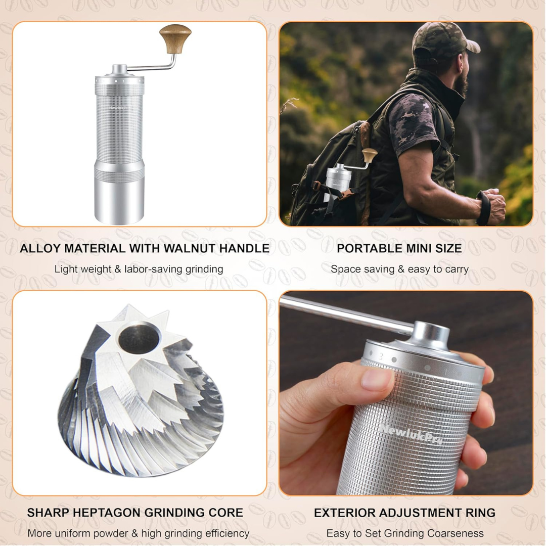 Moledor para Café Profesional Plateado NewlukPro Ajustable Exterior de Exactitud