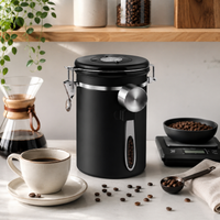 Recipiente de Cafe Hermetico Negro con Cuchara Medidora 700 g