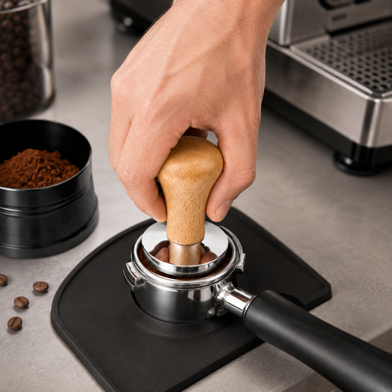 Tamper para Café Madera y Acero 58 mm | Maquina Espresso Barista