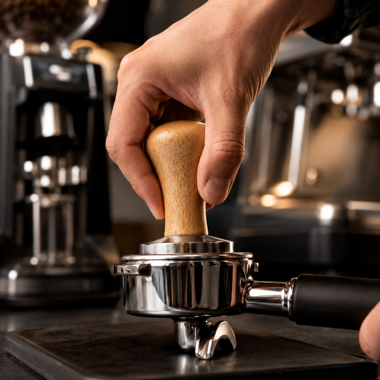 Tamper para Café Madera y Acero 58 mm | Maquina Espresso Barista