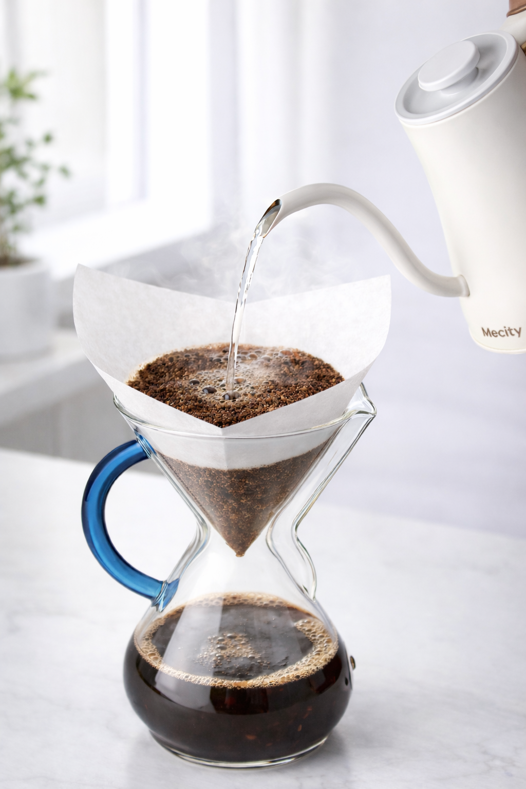 Cafetera Chemex 6 tazas Mango Cristal Azul Zafiro