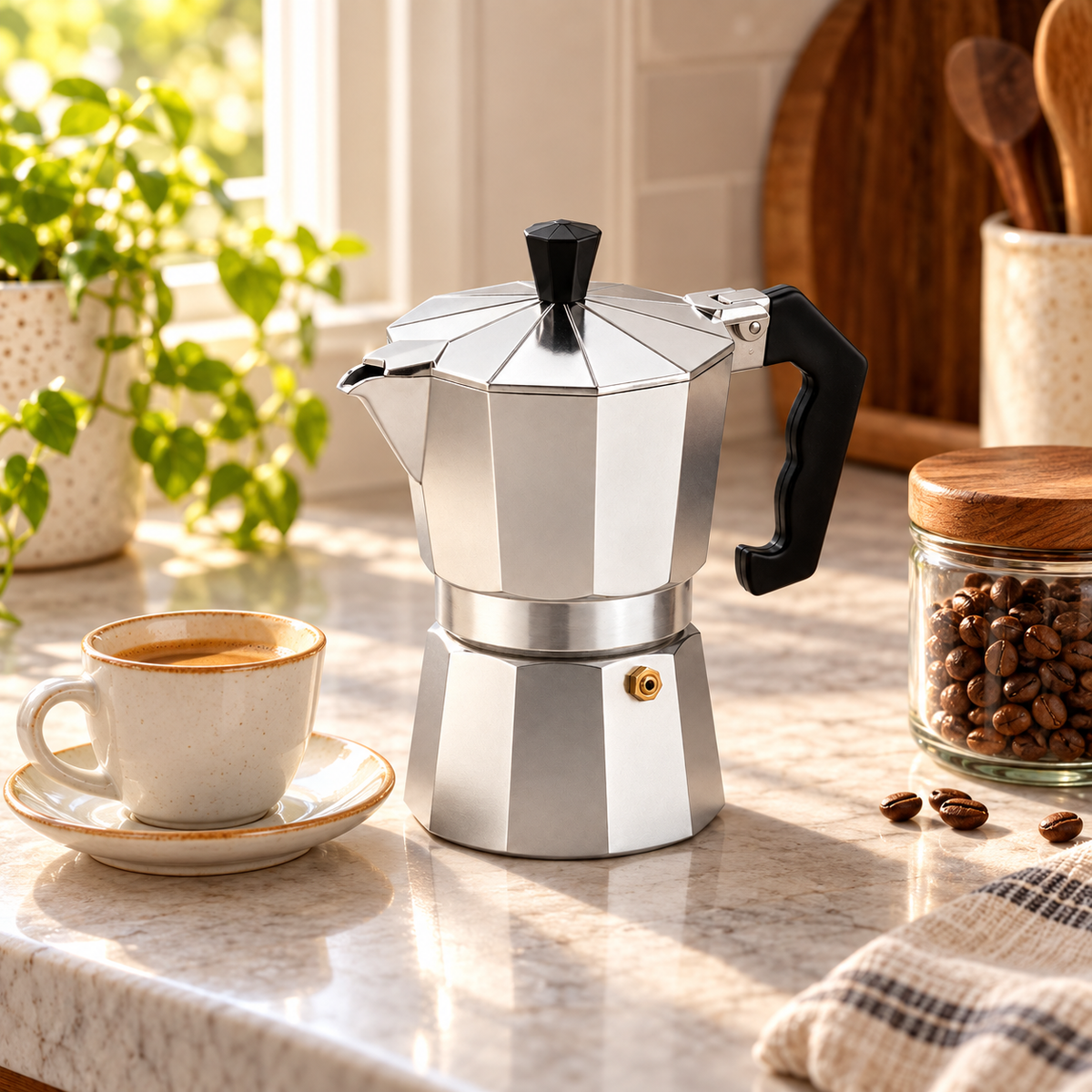 CAFETERA ITALIANA MOKA ALUMINIO PLATA 2 TAZAS