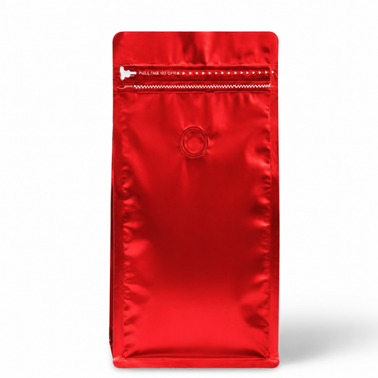 Bolsa Media Libra Cafe Cuadrado Rojo Metalizado x 50 Unidades 250 g