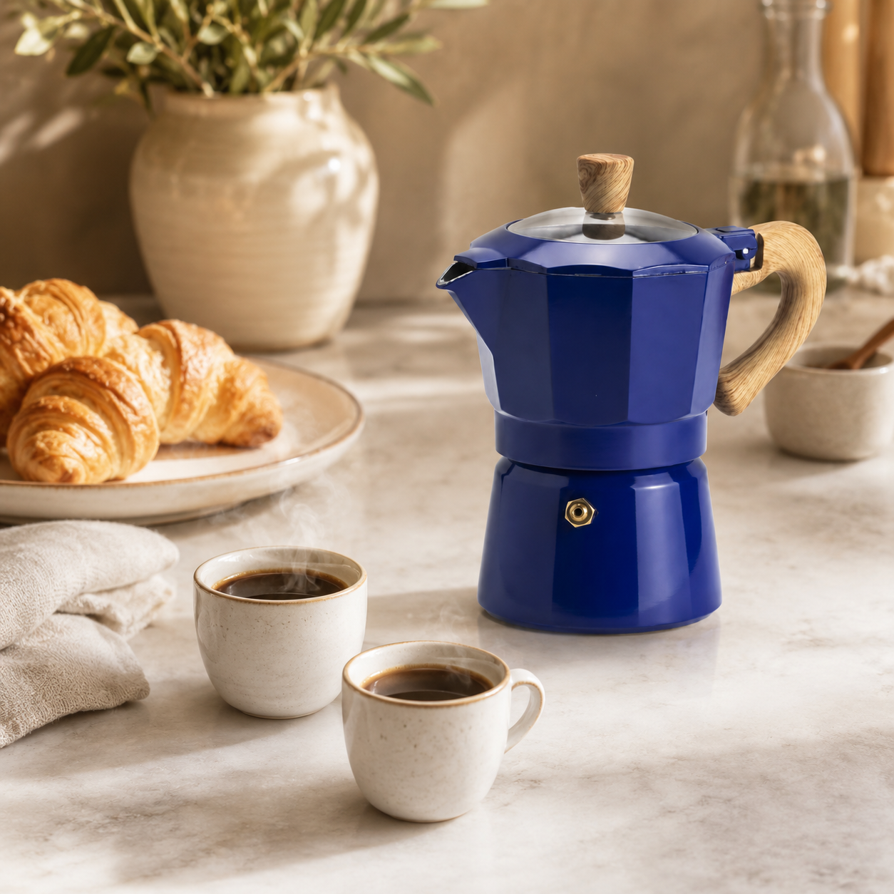 Cafetera Italiana Moka 6 Tazas Azul – Cafe Intenso Tipo Espresso