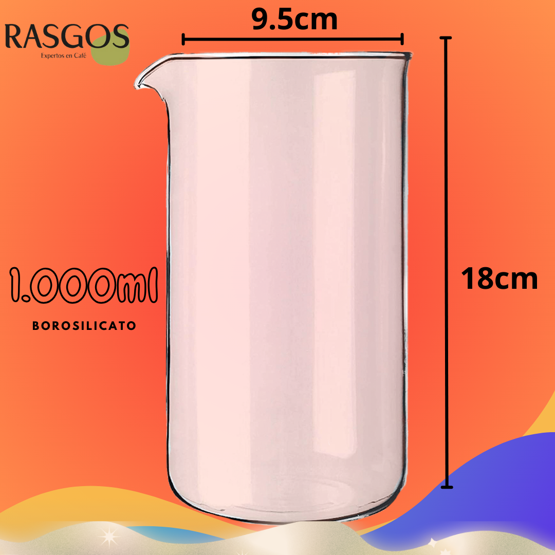 Vaso de Vidrio Borosilicato Repuesto Prensa Francesa 1000ml