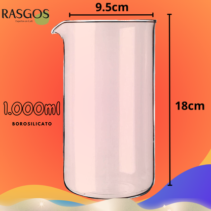 Vaso de Vidrio Borosilicato Repuesto Prensa Francesa 1000ml