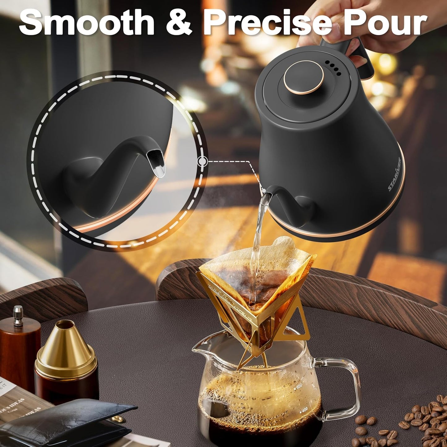 Tetera Negra Calentador Eléctrico Cuello De Cisne Stariver 1200ml