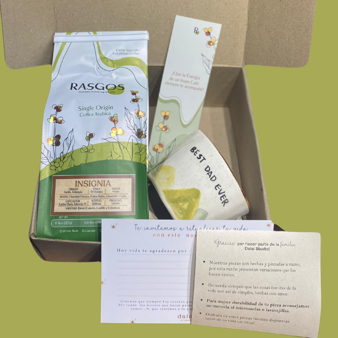 Kit Best Dad Ever Pocillo hecho y pintado a mano + Café Especial