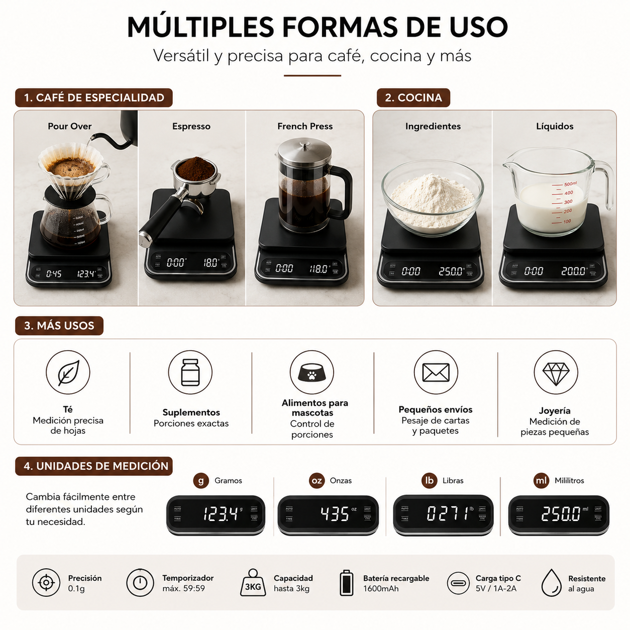 Gramera Profesional con Temporizador 0.1g hasta 3 Kg