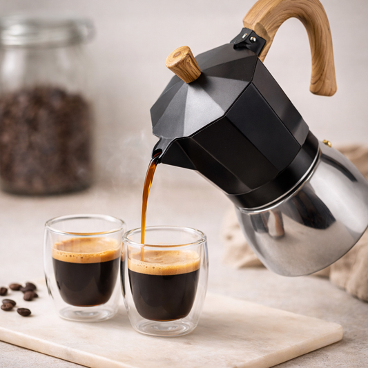Cafetera Italiana Moka 9 Tazas Diseño Moderno en Negro y Amarillo