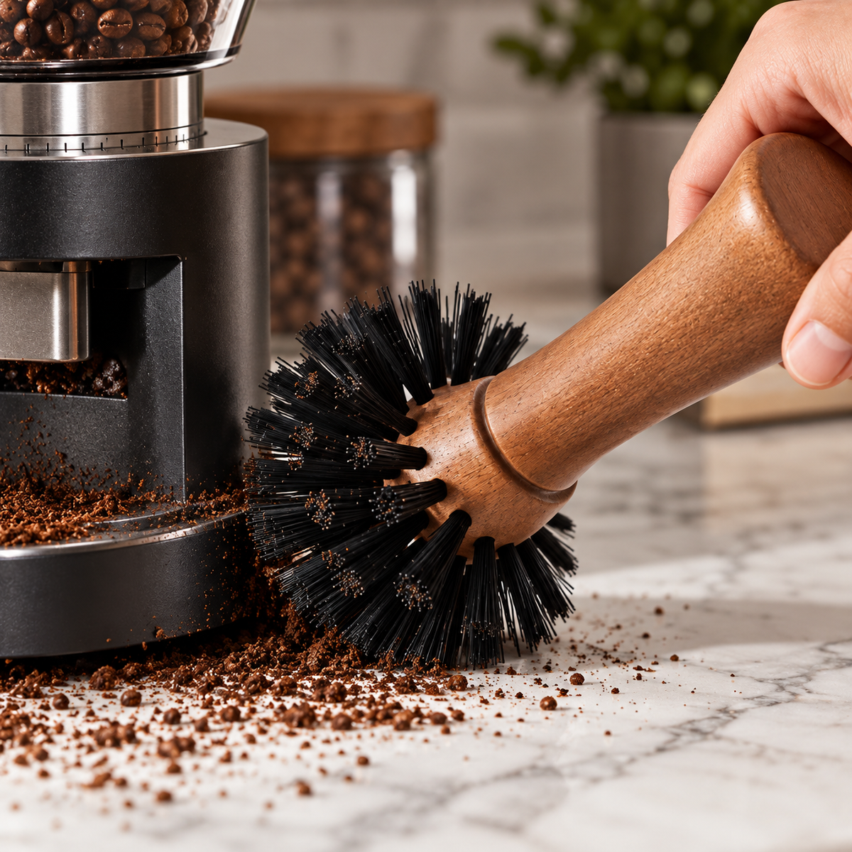 Cepillo Barista de Limpieza para Molino y Espresso – Mango de Madera