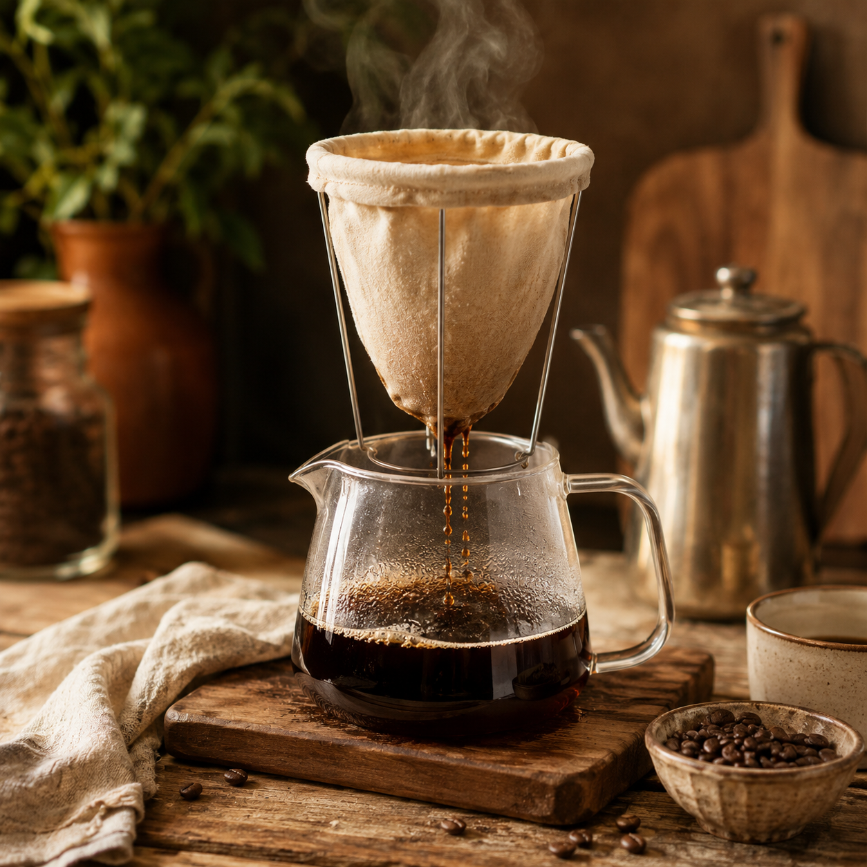 Colador de Tela para Cafe con Soporte Metalico | Cold Brew y Filtrado