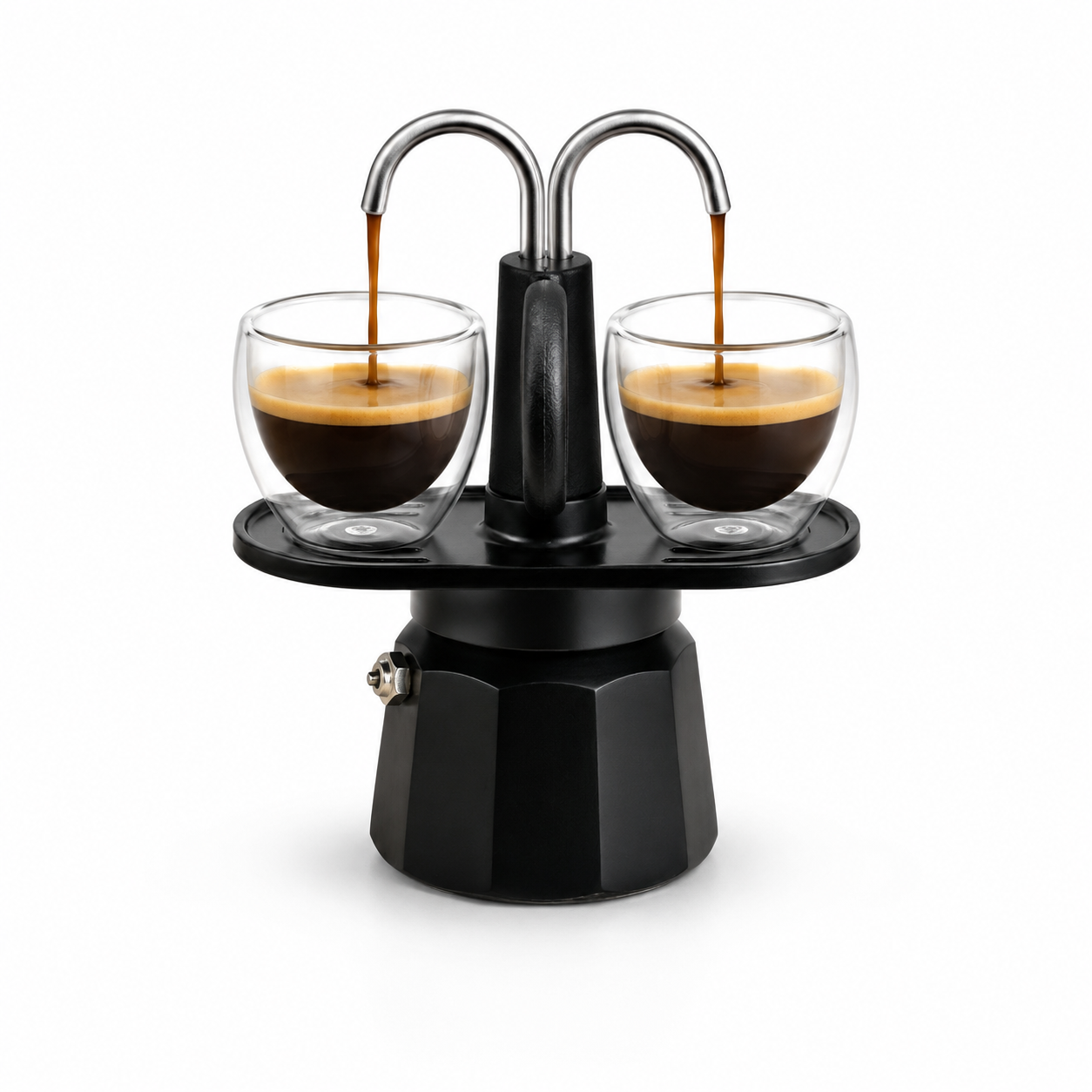 Kit Elegante Cafetera Italiana Moka Mini Express Negra 2 Tazas con Vasos Incluidos