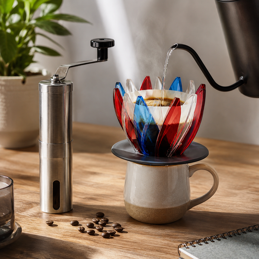 Kit v60 con Molino Manual de Acero Cafe Metodo Flor de Loto Tipo HARIO Suiren