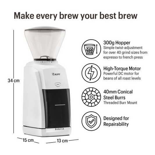 Baratza Encore Blanco Molino de Café Profesional con 40 Ajustes de Molienda